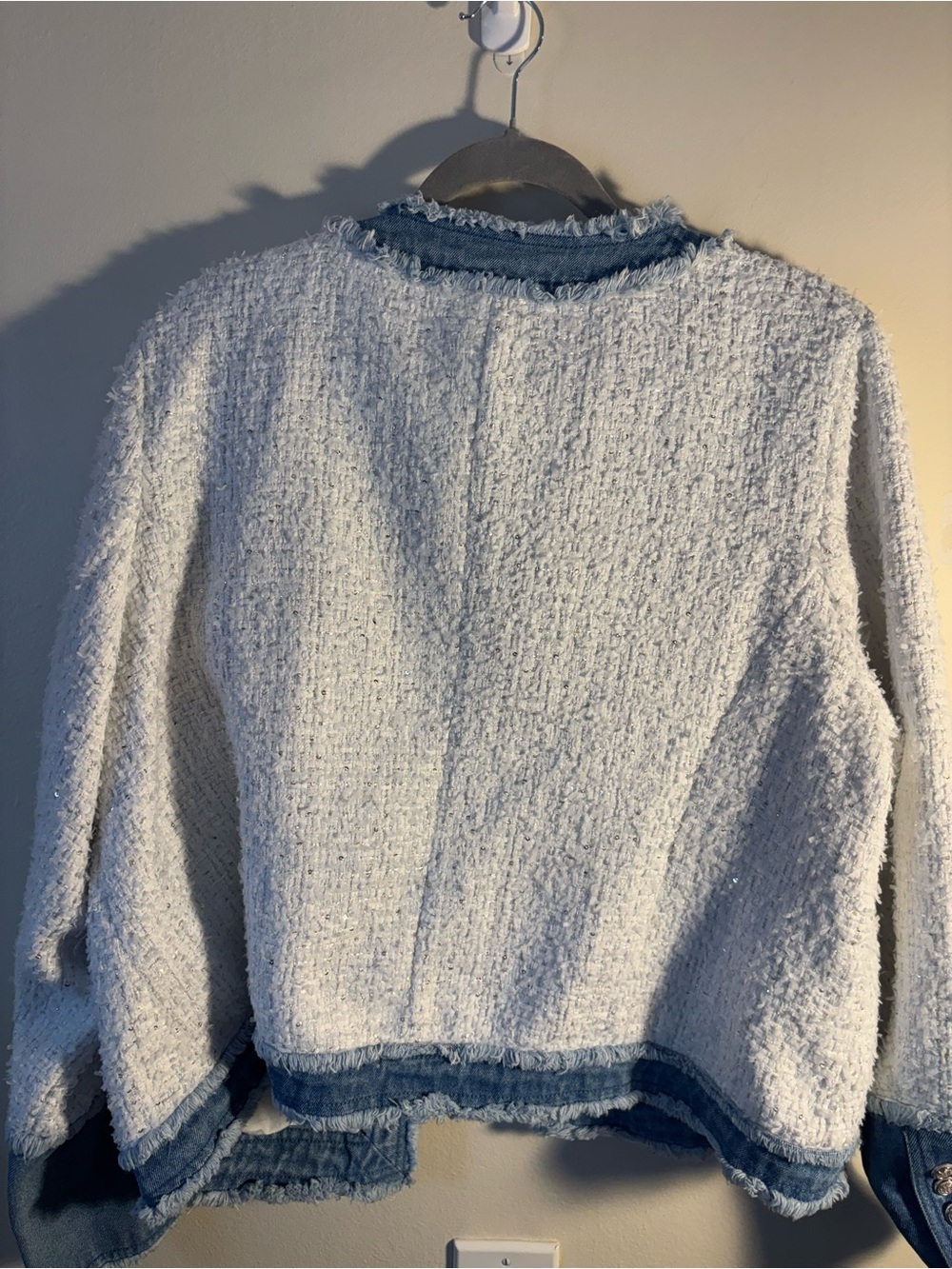 Nanette Lepore White Bouclé Jacket with Denim Trim - Picture 6 of 7
